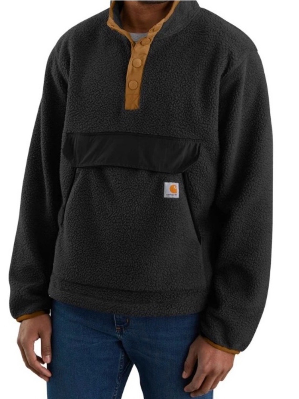 Carhartt Black Sherpa Pullover with Brown Trim